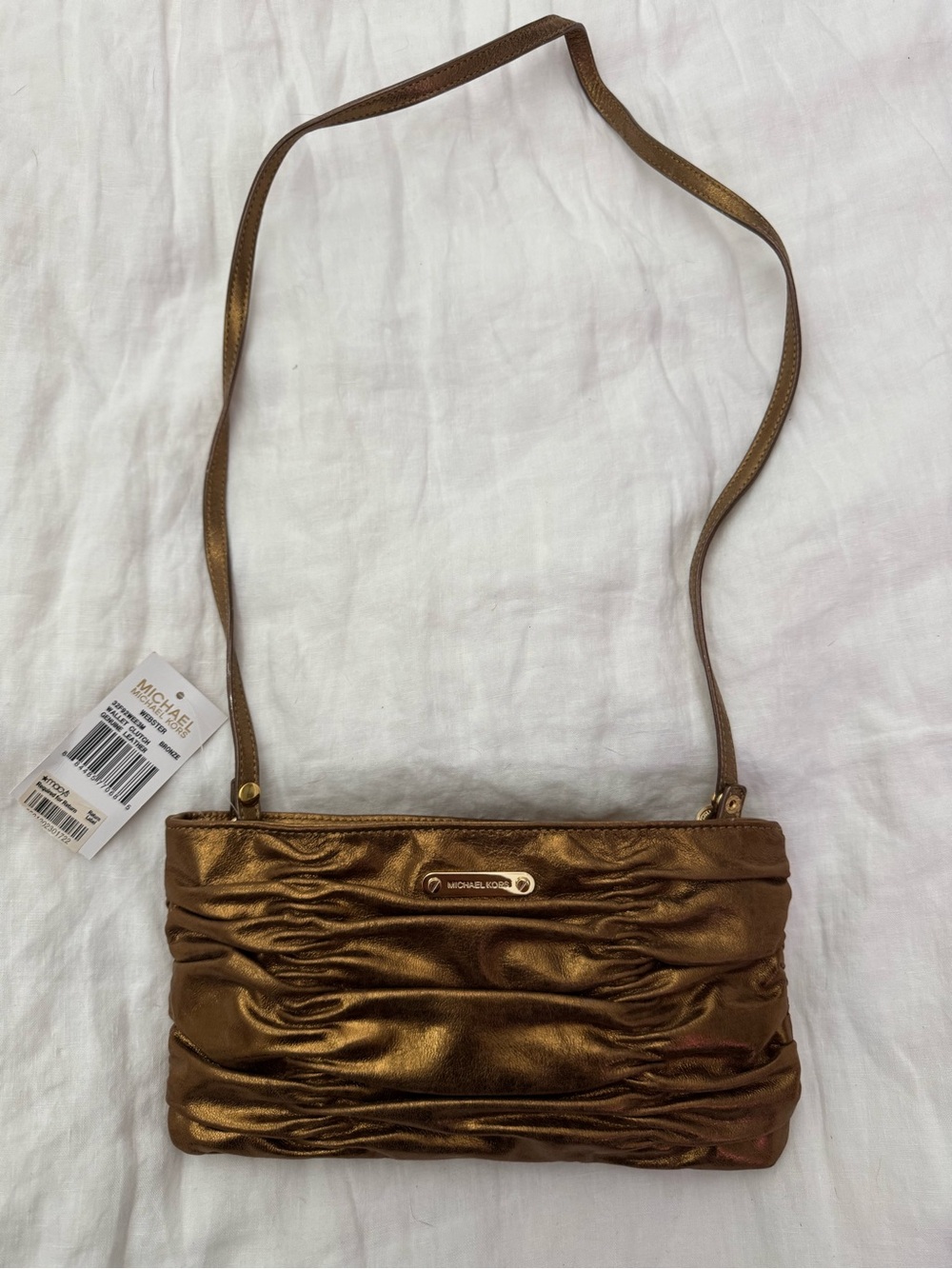 Michael Kors Metallic Bronze Ruched Shoulder/ Clutch Handbag (removable strap)
